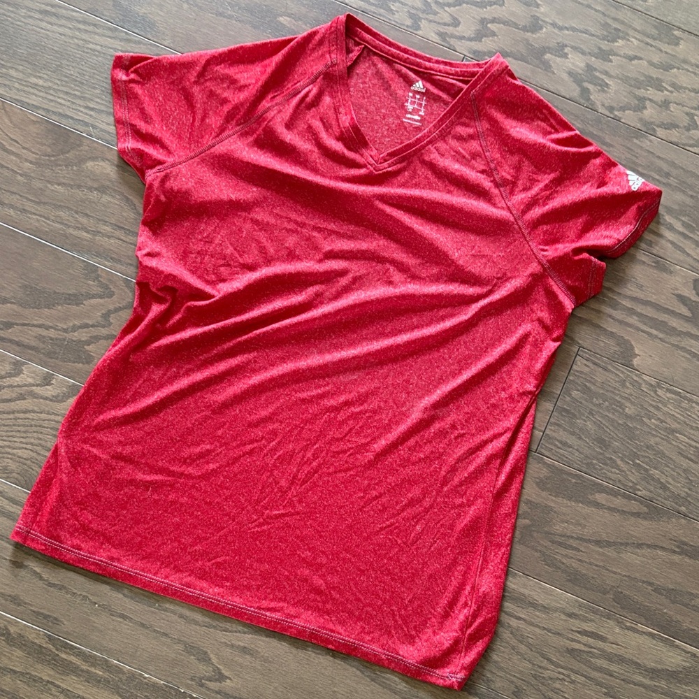 Adidas Women's Red V-Neck Climalite Top